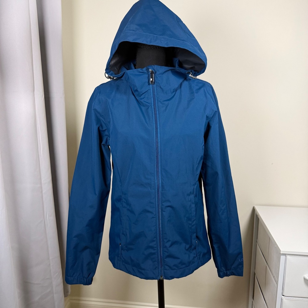 Lole Womens Blue Hooded Full Zip Rain Jacket Windbreaker Size Small S/P 4-6